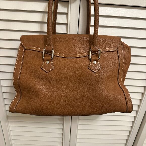 Vintage Dooney & Bourke Flap Lock Pebble Leather Satchel Chestnut Brown - Picture 3 of 9